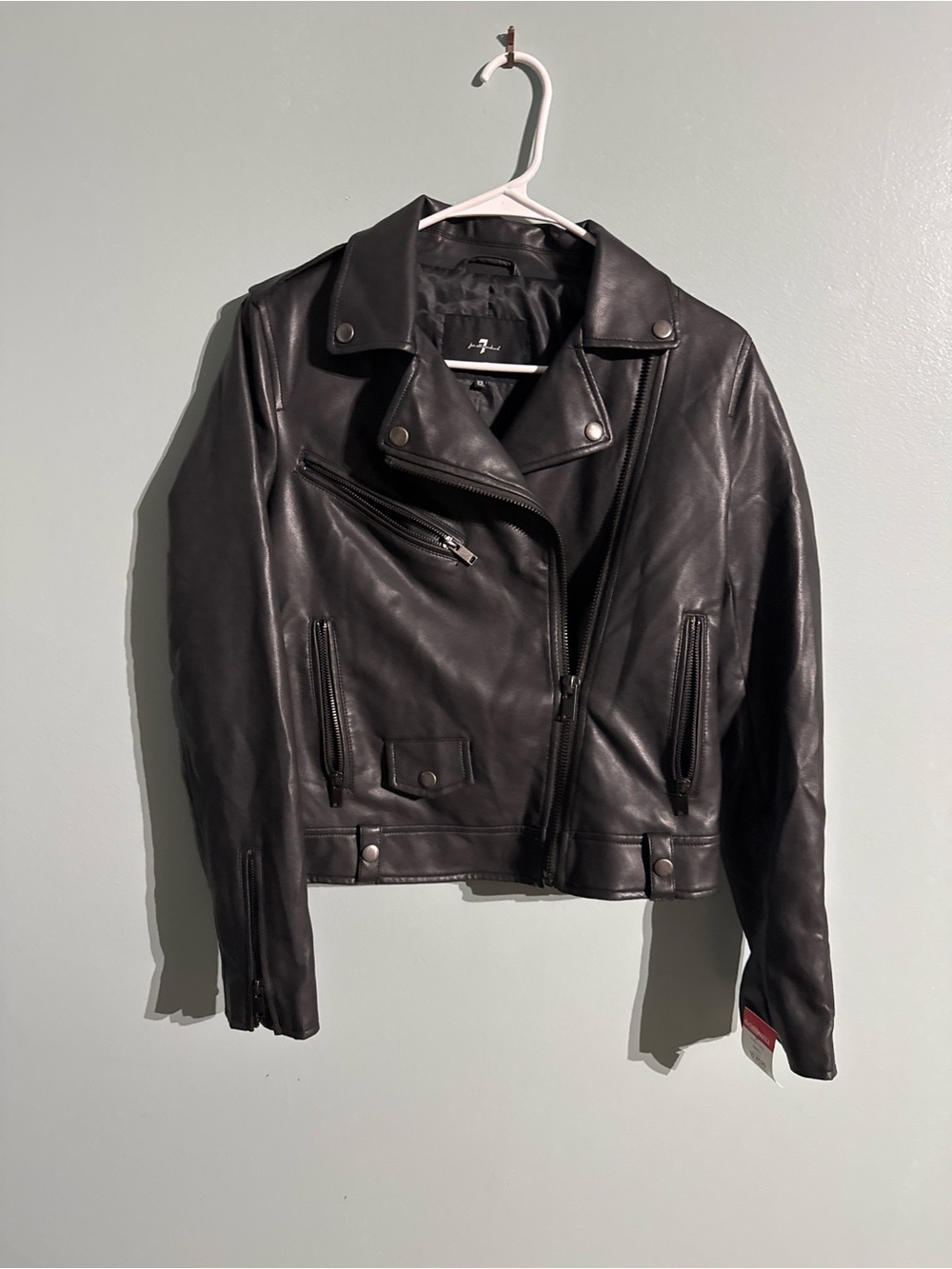 7 For All Mankind Black Leather Moto Jacket